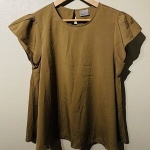 Vero Moda Flowy Top Flutter Sleeves A Line Back Cut Out Ocher Brown Women's Sz L